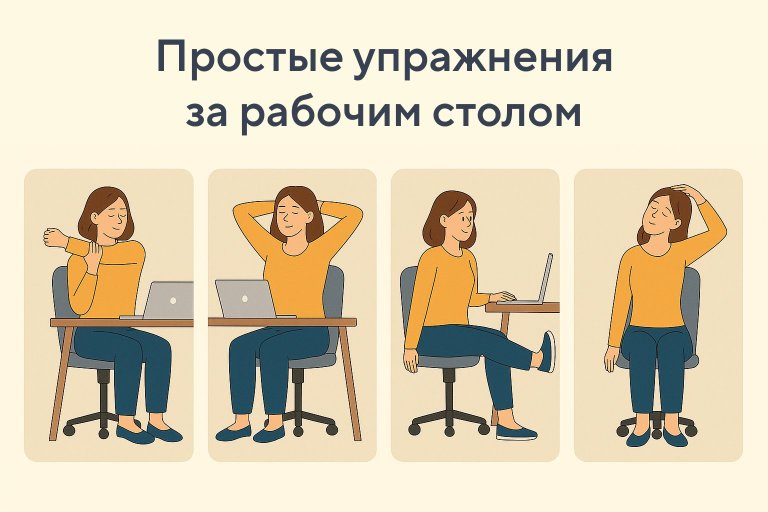 Простые упражнения, которые можно выполнять прямо за рабочим столом